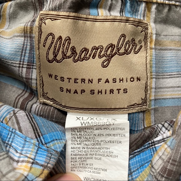 Vtg Wrangler Western Pearl Snap Blue Plaid Shirt Mens Size XL Sawtooth Pockets - Picture 2 of 7